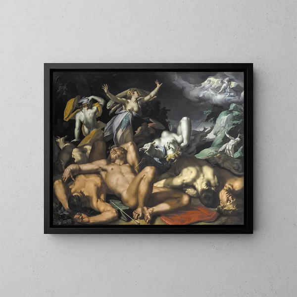 Apollo and Diana punishing Niobe by killing her children - Abraham Bloemaert — framed artwork on a wall