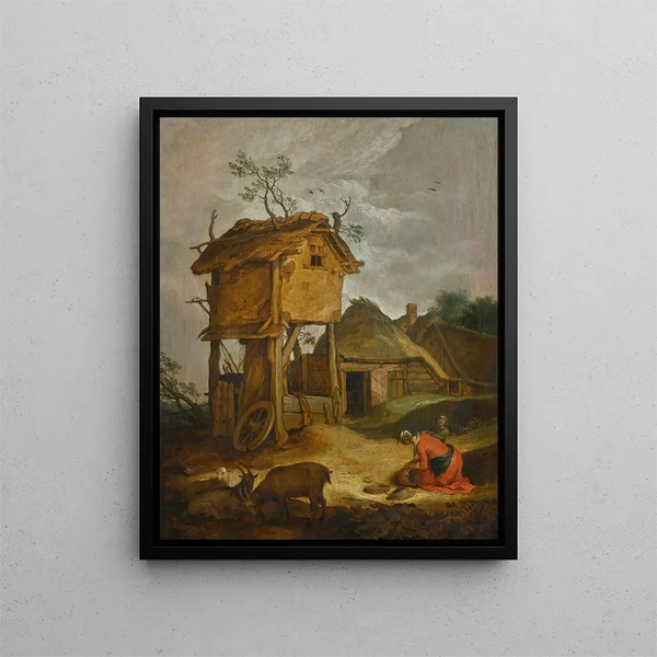 Cour de ferme avec pigeonnier - Abraham Bloemaert — framed artwork on a wall