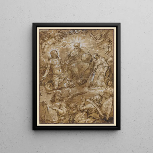 Intercession of Christ and Mary with God the Father - Abraham Bloemaert — framed artwork on a wall