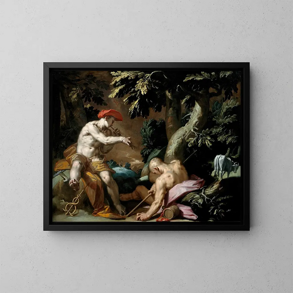 Mercury, Argus and Io - Abraham Bloemaert — framed artwork on a wall