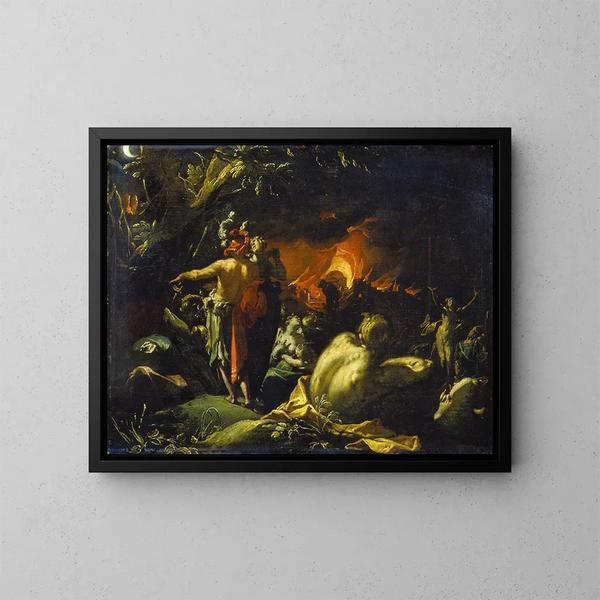 The Destruction of Troy - Abraham Bloemaert — framed artwork on a wall