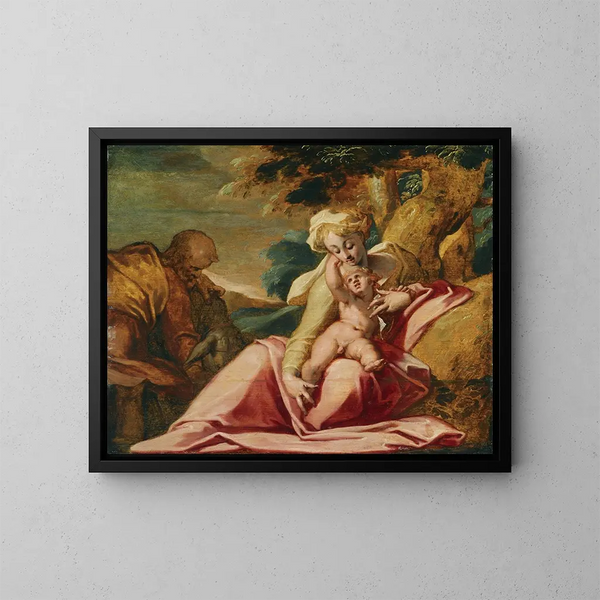 The Flight into Egypt - Abraham Bloemaert — framed artwork on a wall