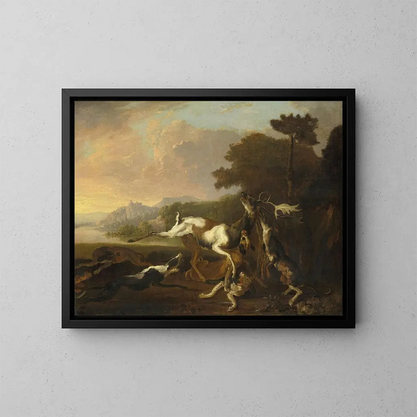 La Chasse au cerf - Abraham Hondius — framed artwork on a wall