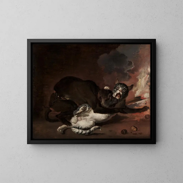 The Monkey and the Cat - Abraham Hondius — framed artwork on a wall