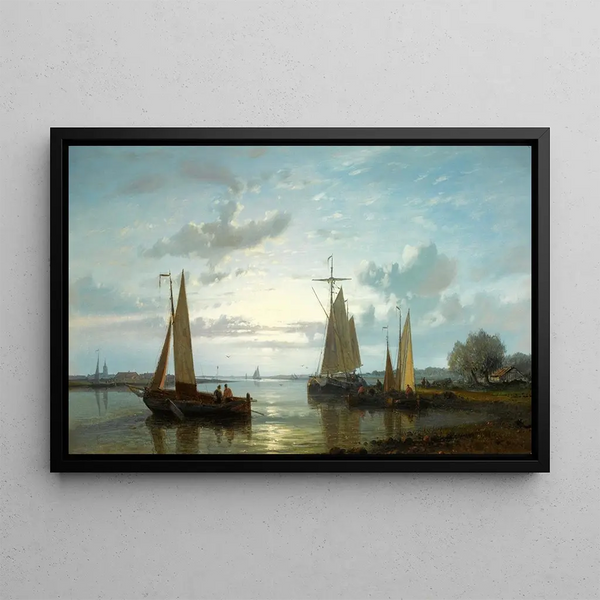 Fishing boats on the Scheldt - Abraham Hulk — framed artwork on a wall
