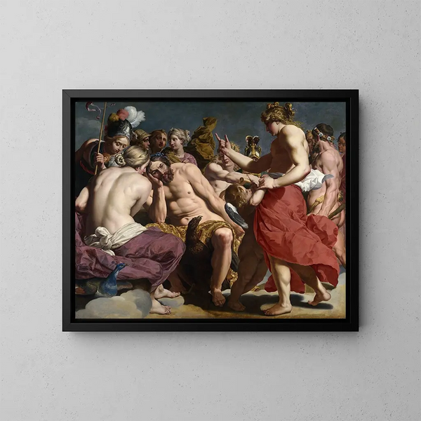Venus Reprimanding Jupiter - Abraham Janssens — framed artwork on a wall