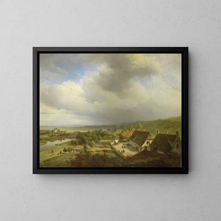 Landschap met glooiende heuvels bij Wageningen - Abraham Johannes Couwenberg — ingelijst kunstwerk aan de muur
