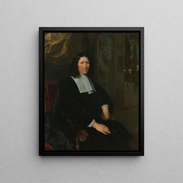 Portrait Painting of Pieter de la Court - Abraham Lambertsz van den Tempel — framed artwork on a wall