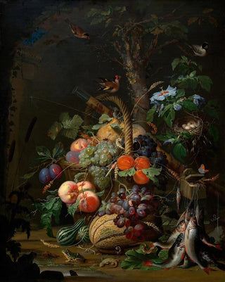 Abraham Mignon - Stillleben mit FrchtenFischen und Vogelnest.webp