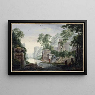 Abraham Rademaker - Ancient Grave Ruins in a River Landscape.webp