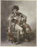 op een stoel, een man zittend met een pijp in de hand, vergezeld door een hond - Abraham Teerlink — weergave van het kunstwerk