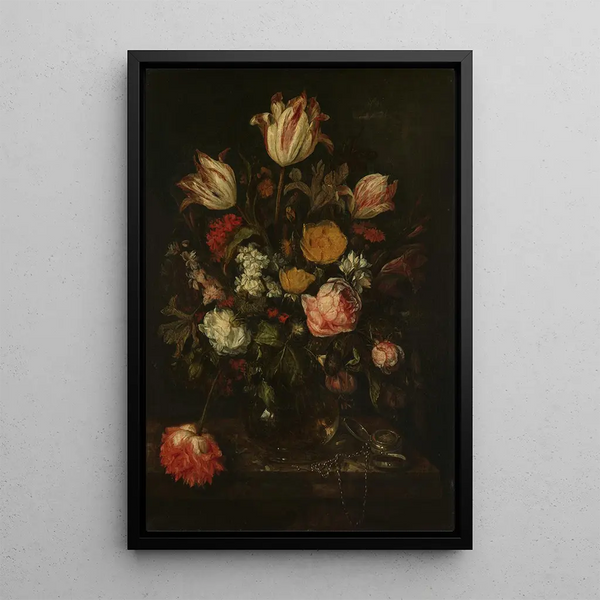 Still life with flowers - Abraham van Beyeren — framed artwork on a wall