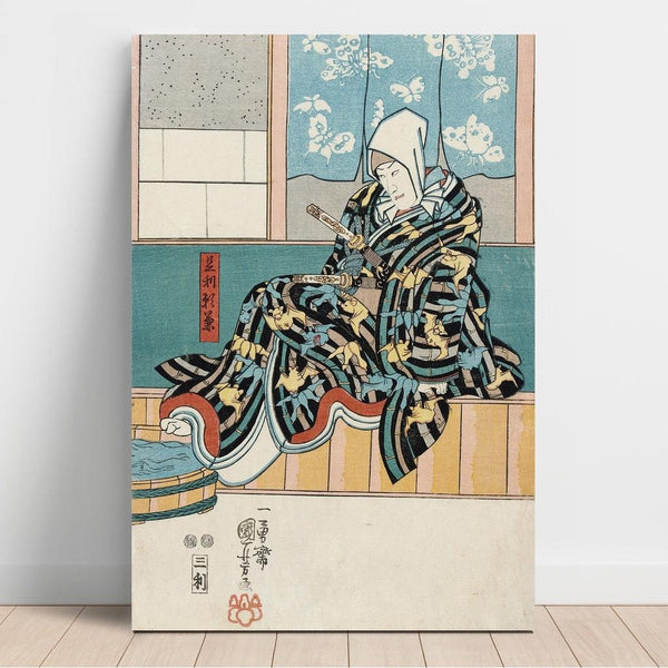 Acteur dans le rôle d'Ashikaga Yorikane dans Date Kurabe Okuni Kabuki - Utagawa Kuniyoshi | Reproduction Tableau Décoration murale affiche copie
