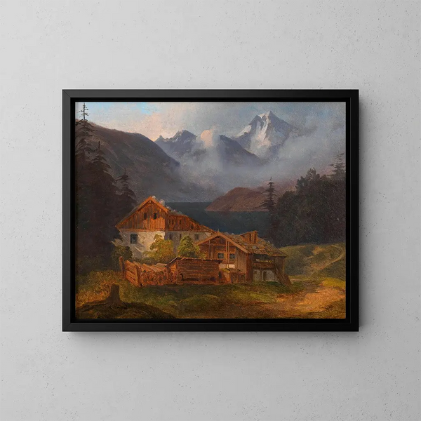 a Peasant Farmhouse by a Mountain Lake - Adalbert Stifter — framed artwork on a wall