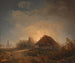 Landschap van het westen van Hongarije met hutten en een opkomende maan - Adalbert Stifter — weergave van het kunstwerk