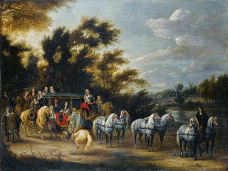 Adam Frans van der Meulen - Carriage halt near a wood.webp