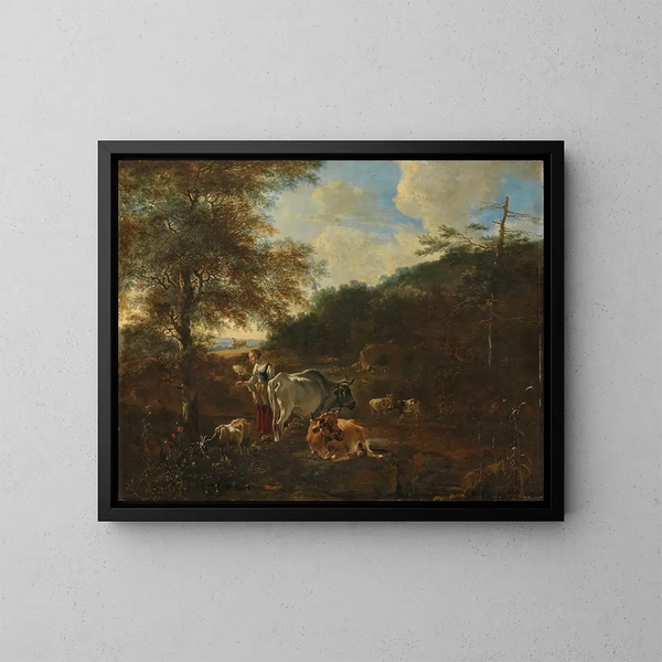 Landscape Painting with Livestock - Adam Pynacker — framed artwork on a wall