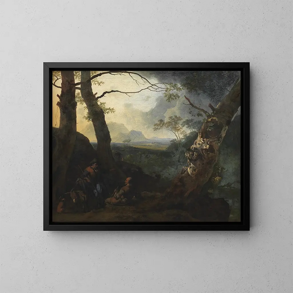 Landscape of the South with Shepherds - Adam Pynacker — framed artwork on a wall