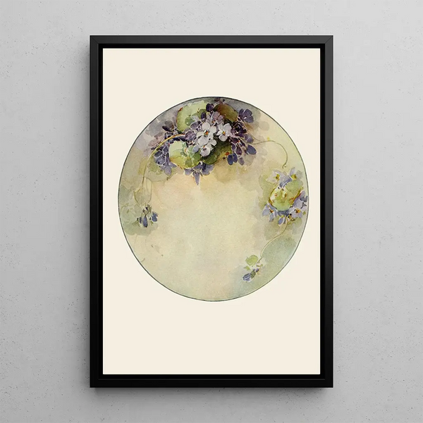 Plate in a violet arrangement - Adeline More — framed artwork on a wall