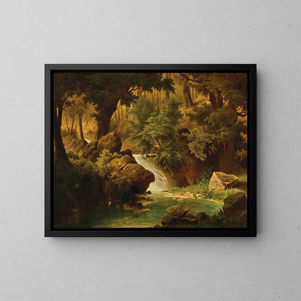 a rocky landscape with a river - Adolf Chwala — framed artwork on a wall