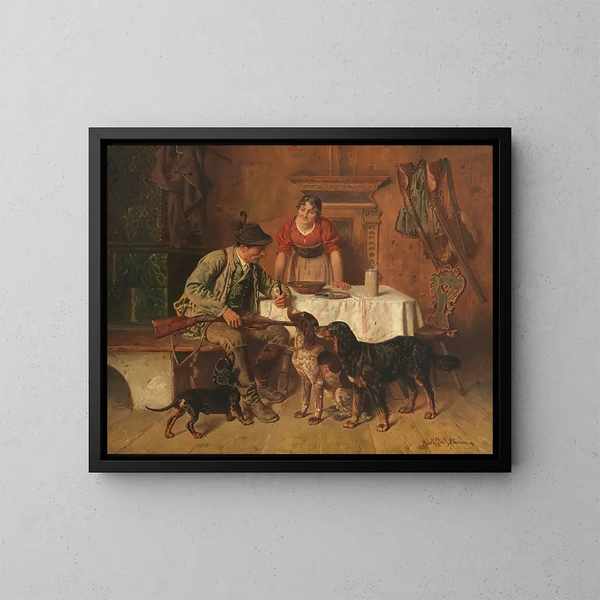 Hunting Meal Painting - Adolf Eberle — framed artwork on a wall
