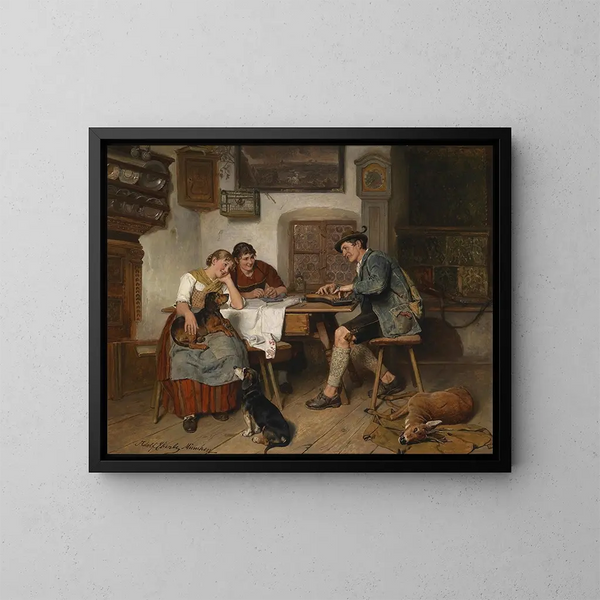 Musical entertainment on the mountain pasture - Adolf Eberle — framed artwork on a wall