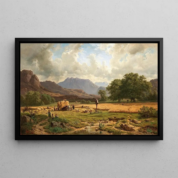 Adolf Heinrich Lier - Grain Harvest in the Mountain.webp