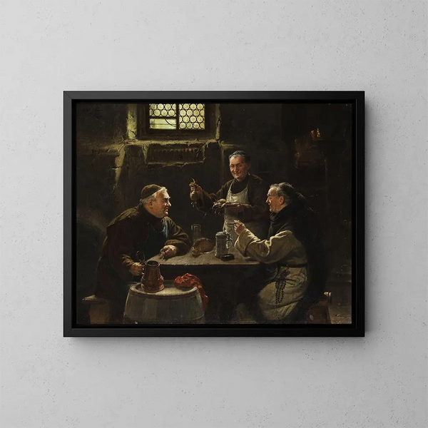 Three Monks at Evening Mass - Adolf Humborg — framed artwork on a wall
