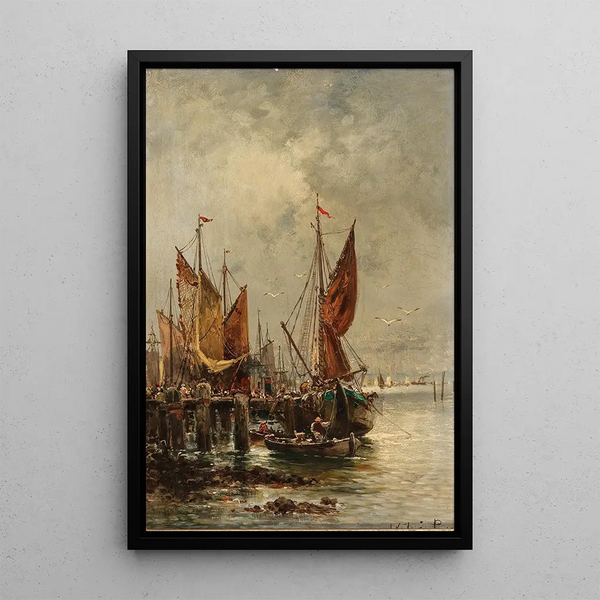 Reproductie van het schilderij Levendige scène in de haven - Adolf Kaufmann