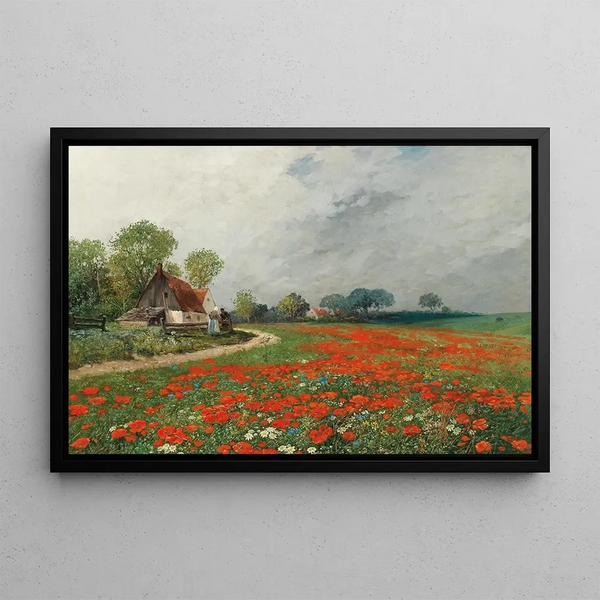 van een veld met klaprozen en madeliefjes - Adolf Kaufmann — ingelijst kunstwerk aan de muur