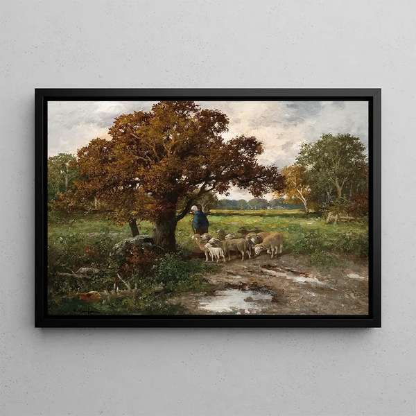 Adolf Kaufmann - A Shepherdess with a Flock of Sheep.webp