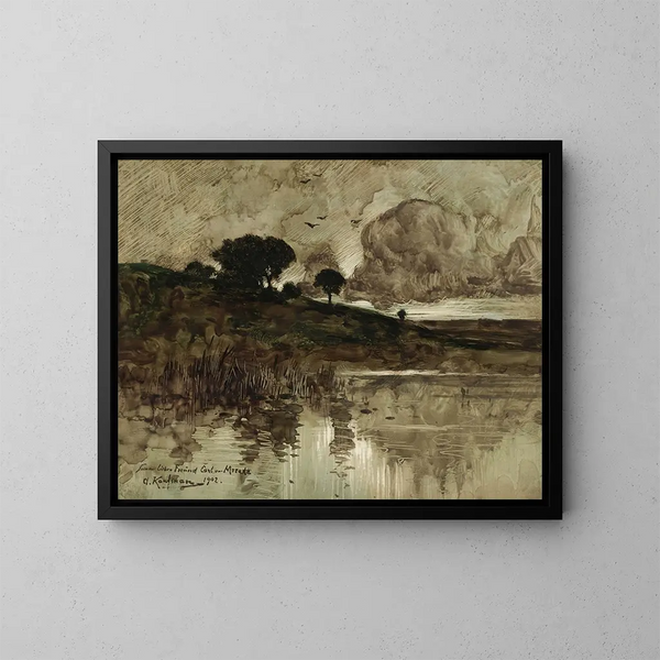 Autumn Evening by the Lake - Adolf Kaufmann — framed artwork on a wall