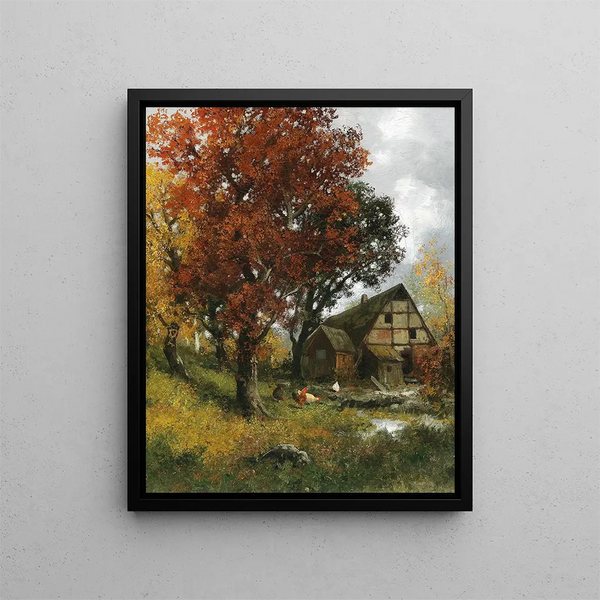 Moulin dans la forêt d'automne - Adolf Kaufmann — framed artwork on a wall