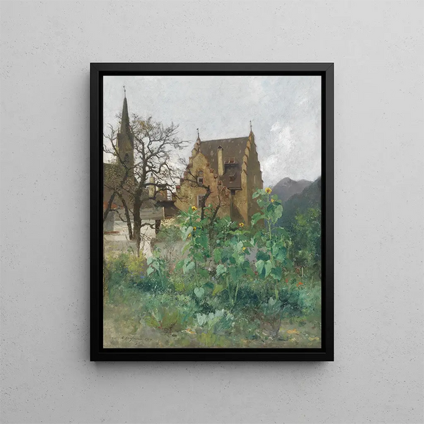 Sunflowers in the front yard - Adolf Kaufmann — framed artwork on a wall