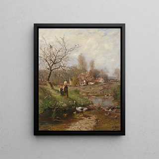 Adolf Lins - Frhlingslandschaft mit zwei Kindern und Gnsen.webp