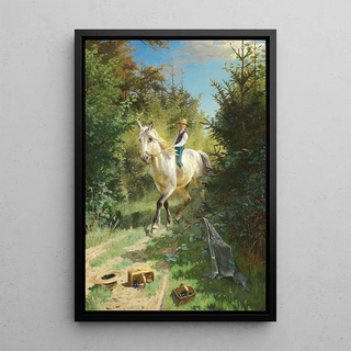 Adolf Mackeprang - Dreng p en hvid hest i skoven.webp