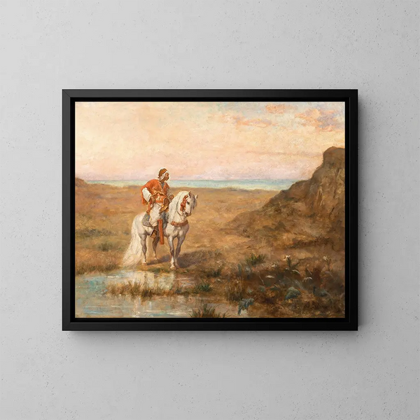 a Horseman in a Landscape - Adolf Schreyer — framed artwork on a wall