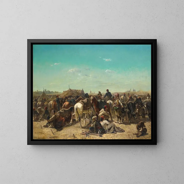 An Ottoman encampment - Adolf Schreyer — framed artwork on a wall