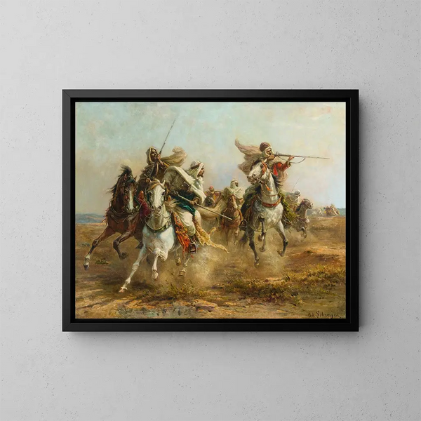 Bedouins in Sight - Adolf Schreyer — framed artwork on a wall