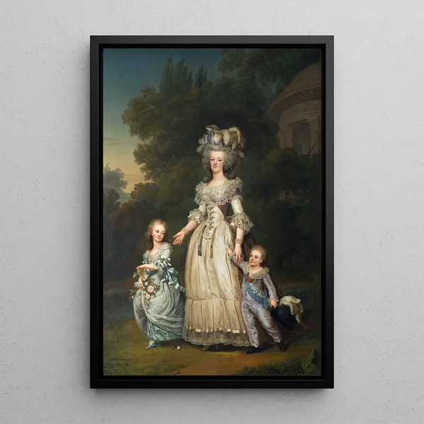 La reine Marie-Antoinette de France et deux de ses enfants se promenant dans le parc de Trianon - Adolf Ulrik Wertmüller — framed artwork on a wall