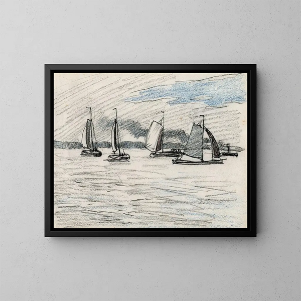 Bateaux à voile sur une surface d'eau - Adolf le Comte — framed artwork on a wall