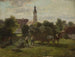 Transport de foin avec vue sur le village et l'église - Adolf van der Venne — weergave van het kunstwerk