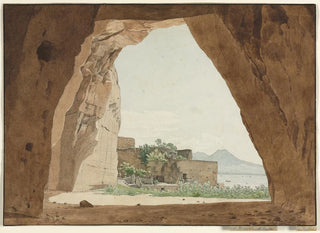 Vesuvius en de baai van Napels vanaf een grot - Adolf von Heydeck — weergave van het kunstwerk