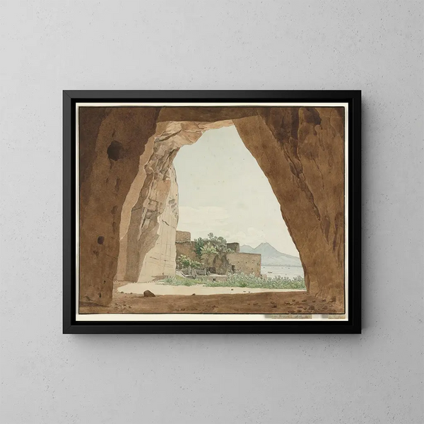 Vesuvius en de baai van Napels vanaf een grot - Adolf von Heydeck — ingelijst kunstwerk aan de muur