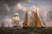 schepen die varen en tegen de wind strijden in de zeestraat - Adolph Friedrich Vollmer — weergave van het kunstwerk