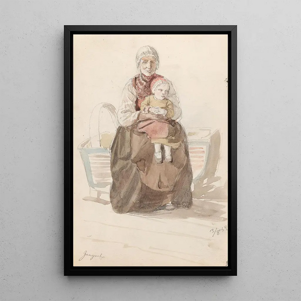 Vrouw met kind Gagnef - Adolph Tidemand — ingelijst kunstwerk aan de muur