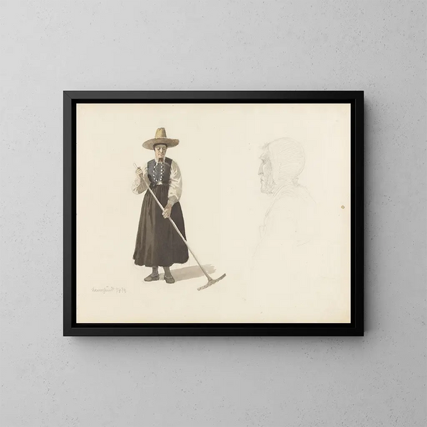 van een vrouwelijk schilderij met een oude vrouw in Svennesund - Adolph Tidemand — ingelijst kunstwerk aan de muur