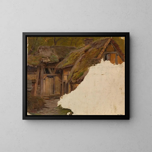 Study of an Old Farm - Adolph Tidemand — framed artwork on a wall