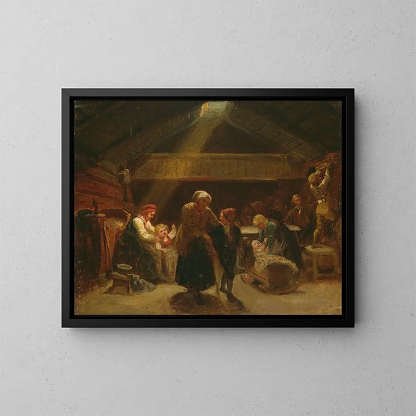 Sunday morning in a farm - Adolph Tidemand — framed artwork on a wall