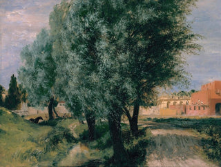 Adolph von Menzel - Building Site with Willows.webp